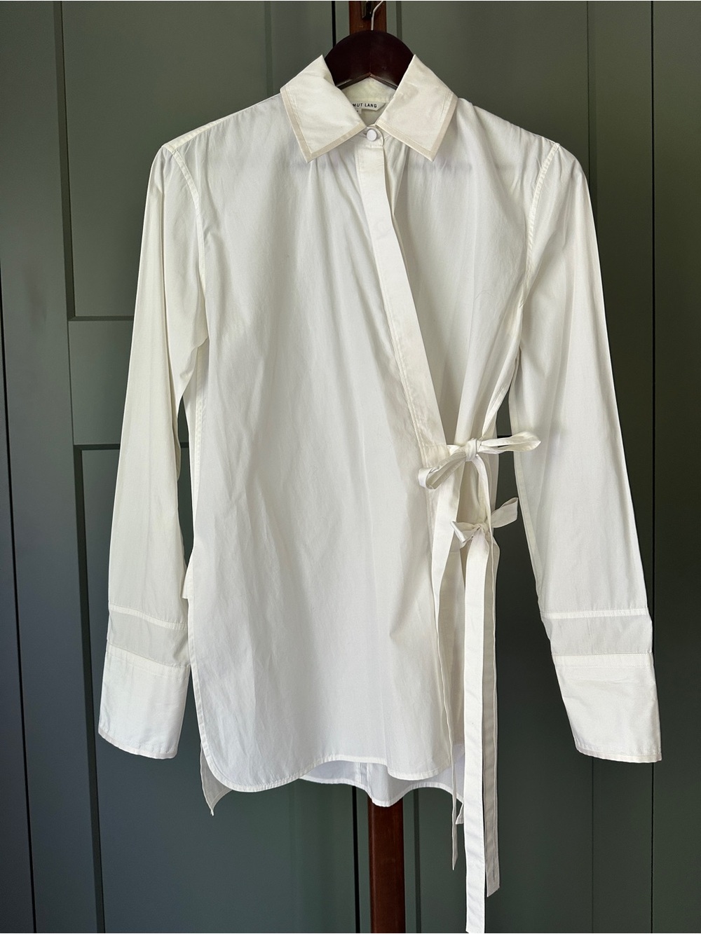 Helmut Lang White Wrap-Style Long Sleeve Blouse